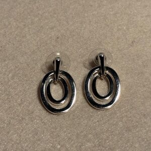 Silver-Tone Double Hoop Earrings with Nickel-Free Stud Backs